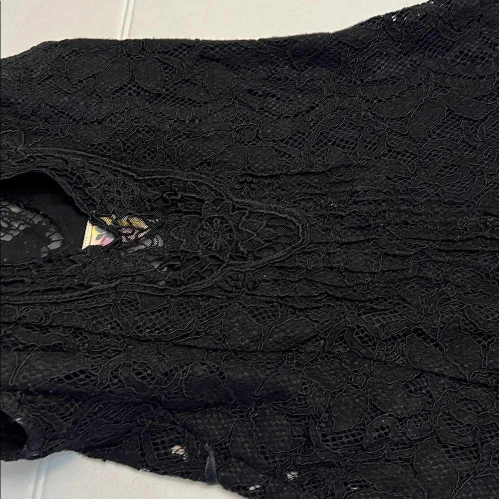 Y2K FREE PEOPLE VINTAGE LACE SILK WHIMSYGOTH BOHO FLOWY MINI DRESS BLACK SIZE 2
